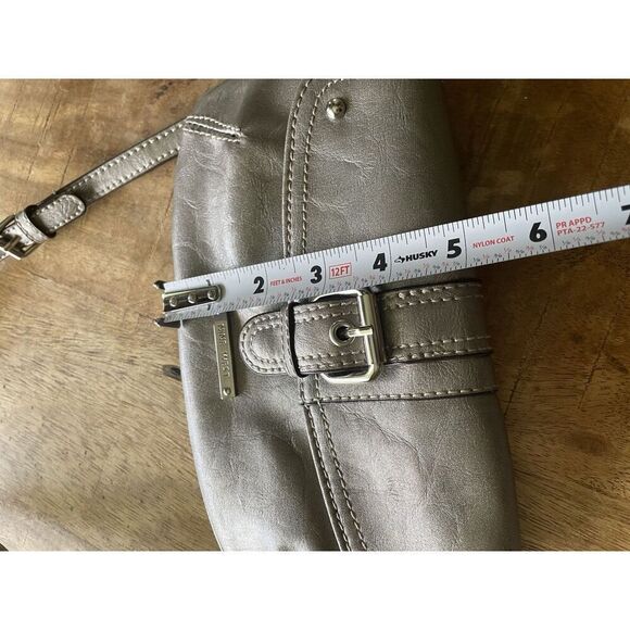 Nine West Metallic Silver Mini Crossbody Purse Buckle Flap Adjustable Strap - Picture 4 of 7